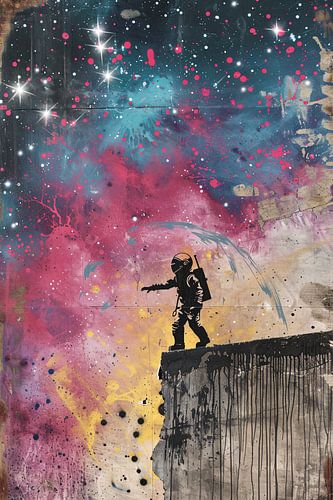 L'astronaute saute dans le cosmos vibrant