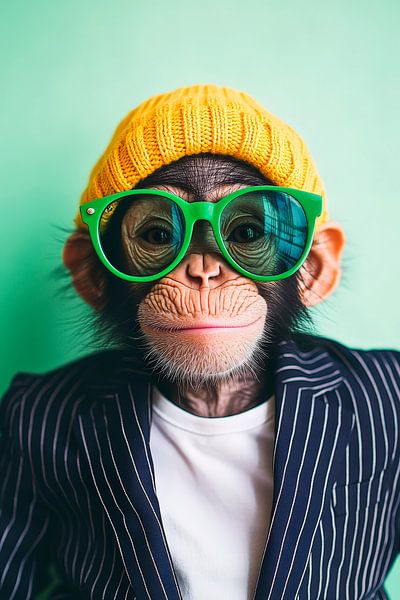 Singe à la mode avec lunettes et casquette par Poster Art Shop