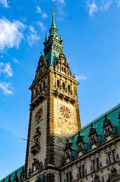 Klokkentoren en dak stadhuis Hamburg van Dieter Walther