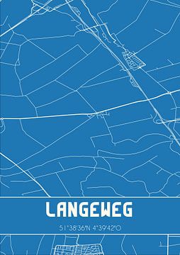 Blauwdruk | Landkaart | Langeweg (Noord-Brabant) van MijnStadsPoster