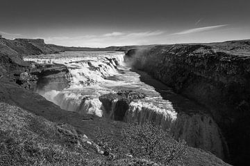 Gullfoss waterval, black and white van Marly De Kok