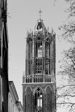 The lantern of the Dom in Utrecht seen from the Zadelstraat. (black and white)