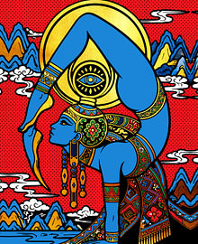 Göttin des dritten Auges – Pop-Art-Porträt einer blauen Gottheit von RAMYHEFNY-GALLERY