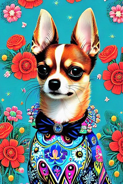 Flower power Chihuahua by Maud De Vries