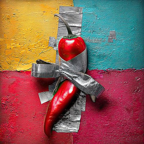 Spice Up Your Wall – Popart Foto met Rode Peper en Humoristisch Statement
