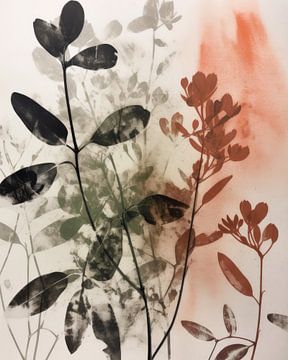 Botanische monoprint in zwart en rood van Studio Allee