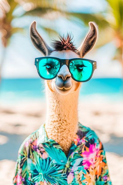 Llama with sunglasses on the beach by Poster Art Shop