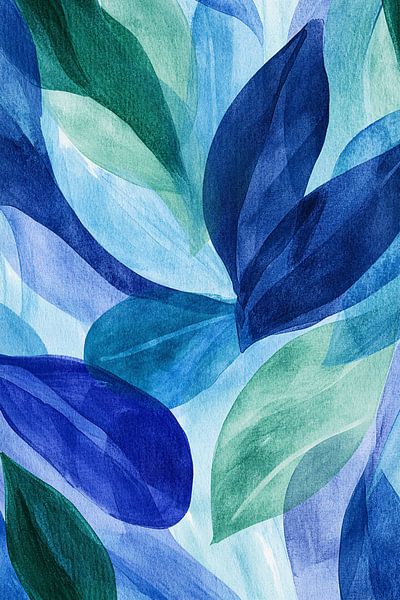 Blaue abstrakte Blätter Aquarell von Imperial Art House