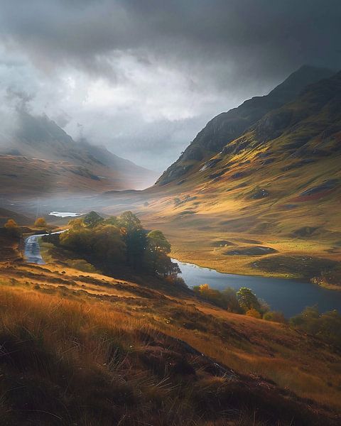 Nebelumwobene Herbstlandschaft von fernlichtsicht