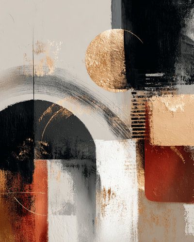 Modern abstrakt in Erdtönen mit goldenem Akzent von Japandi Art Studio