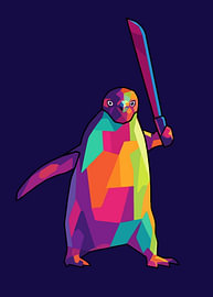 Cooler Pinguin mit Machete – WPAP-Pop-Art