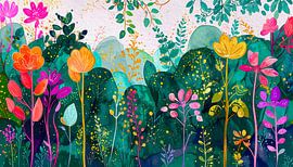 Sommer! Moderne Illustration Gemälde eines Blumengartens von Studio Pieternel