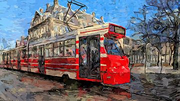 Tram in Den Haag schilderij van Anton de Zeeuw