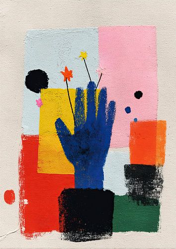 Abstract blue hand with geometric shapes