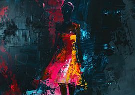 Femme avec une robe colorée sur fond sombre sur Caprices d'Art