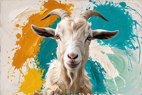 Geit met kleurrijke achtergrond