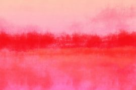 Paysage minimaliste abstrait et coloré en rose néon, orange et rouge sur Dina Dankers