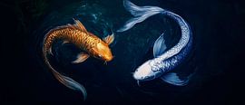 Gold- und Silberkoi im Teich – Harmonisch von Poster Art Shop