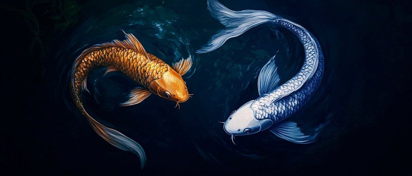 Gouden en zilveren koi in de vijver - Harmonious van Poster Art Shop