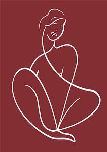 Silhouette einer Frau auf einem Plakat in warmen Rottönen.