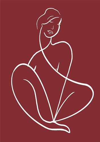 Silhouette van een vrouw poster in warme kleur rood.