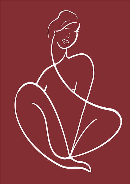 Silhouette einer Frau auf einem Plakat in warmen Rottönen. von Hella Maas