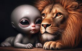Alien baby meets a lion by Ans Bastiaanssen