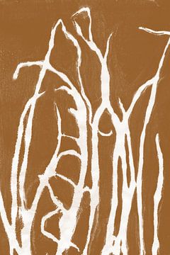 White grass in retro style. Modern botanical minimalist art in white on rust brown. by Dina Dankers