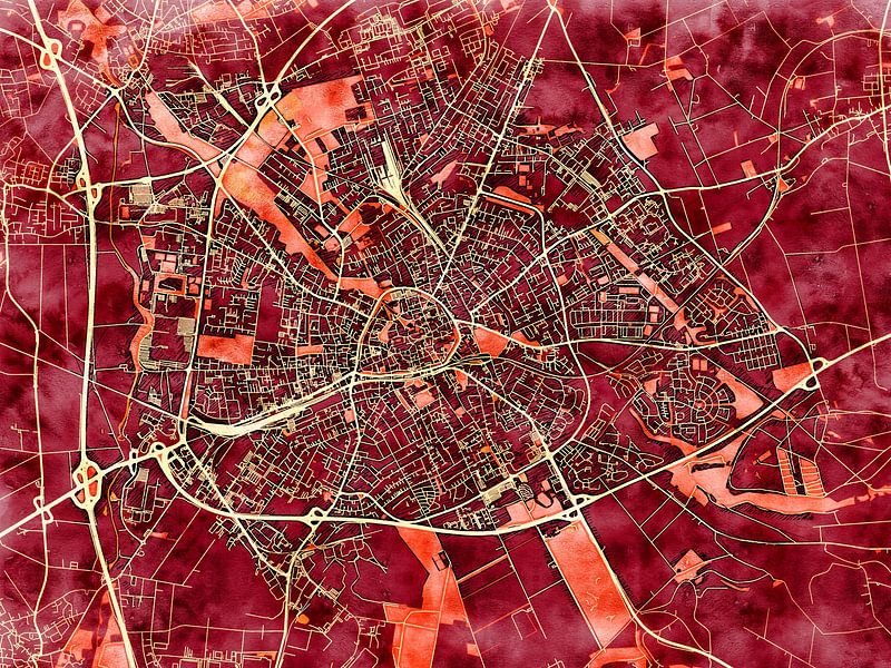 Map of Paderborn with the style 'Amber Autumn' by Maporia