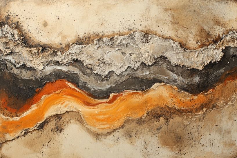 Abstrakte Landschaft in Erdschichten und Feuertönen von Eva Lee