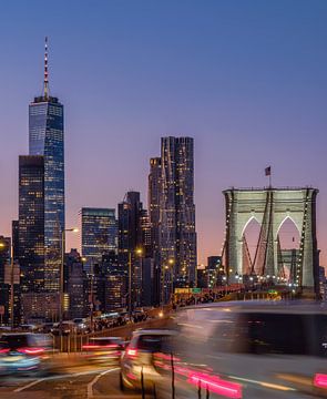 New York Brooklyn Bridge met op World Trade Centre van Kurt Krause