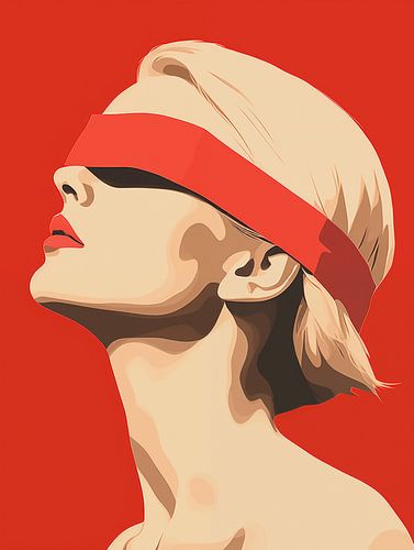 Vrouw in het rood met geblinddoekte ogen | Slaapkamer