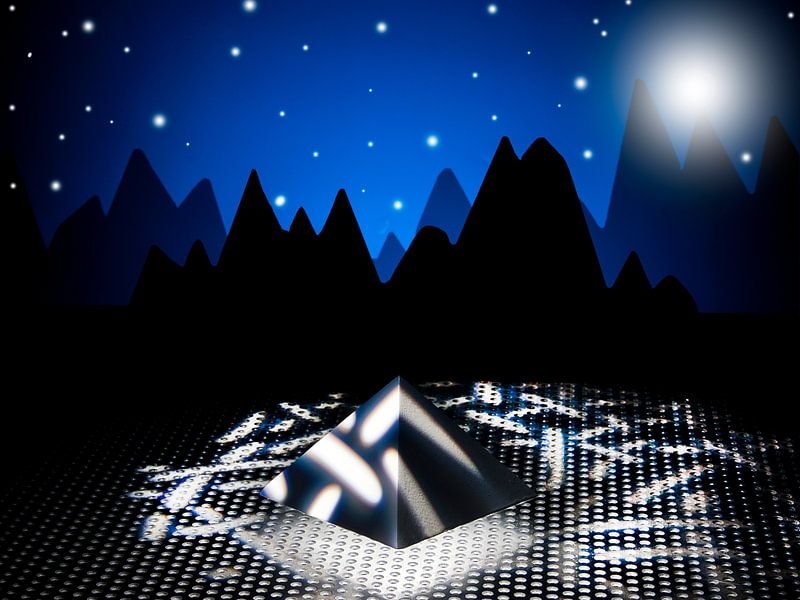 pyramid in mountains by night by Gerhard de Wit