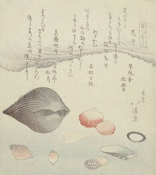 Bloemschelp, rode schelp en de zuiver rode schelp, Totoya Hokkei, 1821 van Dina Dankers