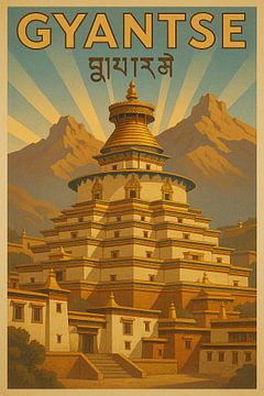 Gyantse Kumbum Stupa Vintage Poster - Tibet Buddhist Monument Kunstdruck