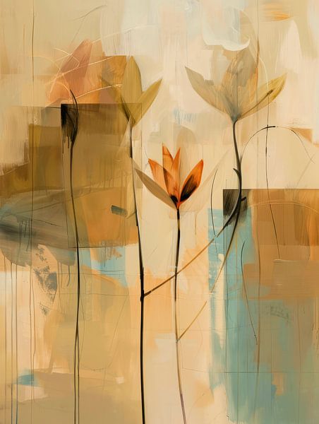 Abstraction botanique dans les tons de terre, style japonais par Japandi Art Studio