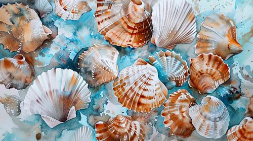Aquarel Zeeschelpen