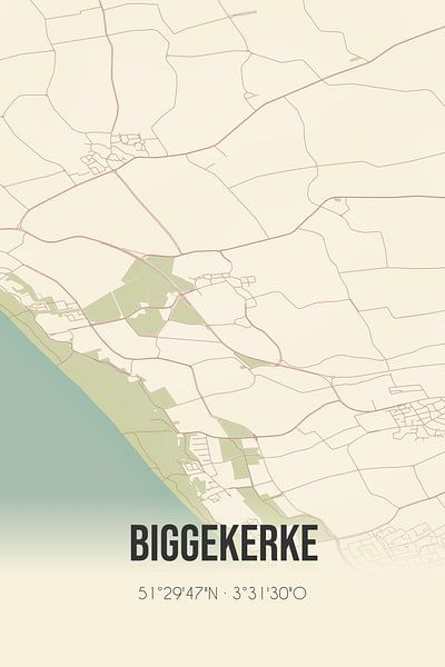Vintage landkaart van Biggekerke (Zeeland) van Stad & Wand