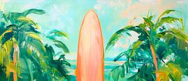 Surfplank tussen palmbomen - tropische flair van Poster Art Shop