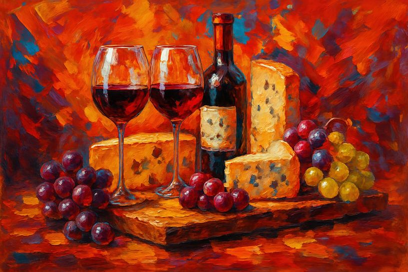 Red wine cheese and grapes by Art & Soul Creations