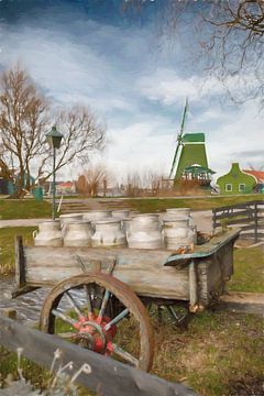 Zaanse Schans Milk cans on cart by Rob van der Teen