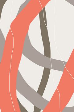 Moderne abstracte minimalistische vormen in koraalrood, bruin, taupe grijs I van Dina Dankers