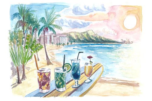 Chiller avec des cocktails de fruits rafraîchissants à Waikiki Hawaii Après-midi à la plage