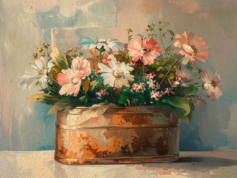 Romantisches Stillleben mit sommerlichem Feldblumenstrauß von Studio Pieternel