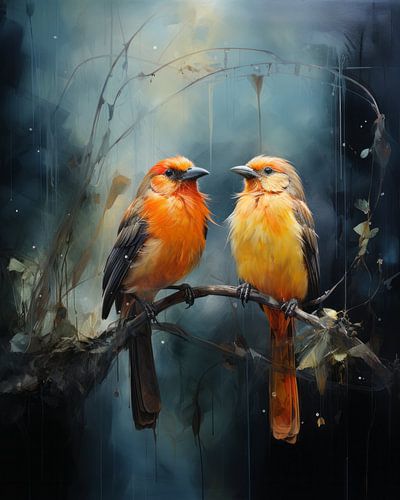 Oiseaux colorés dans un paysage pittoresque