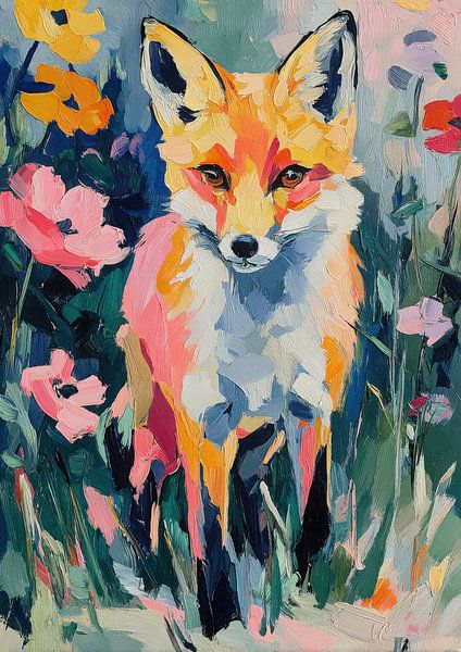 Vos in de tuin - Impressionistisch olieverfschilderij van Niklas Maximilian