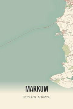 Vintage landkaart van Makkum (Fryslan) van MijnStadsPoster