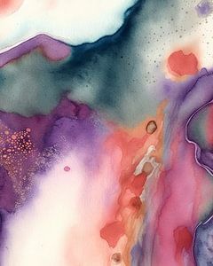 Modernes abstraktes Aquarell in Orange, Lila und Grün