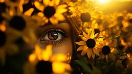 Brown eyes in yellow flowers by Esther Sigger