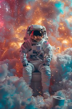 Un astronaute en combinaison spatiale lit dans un environnement cosmique sur Felix Brönnimann